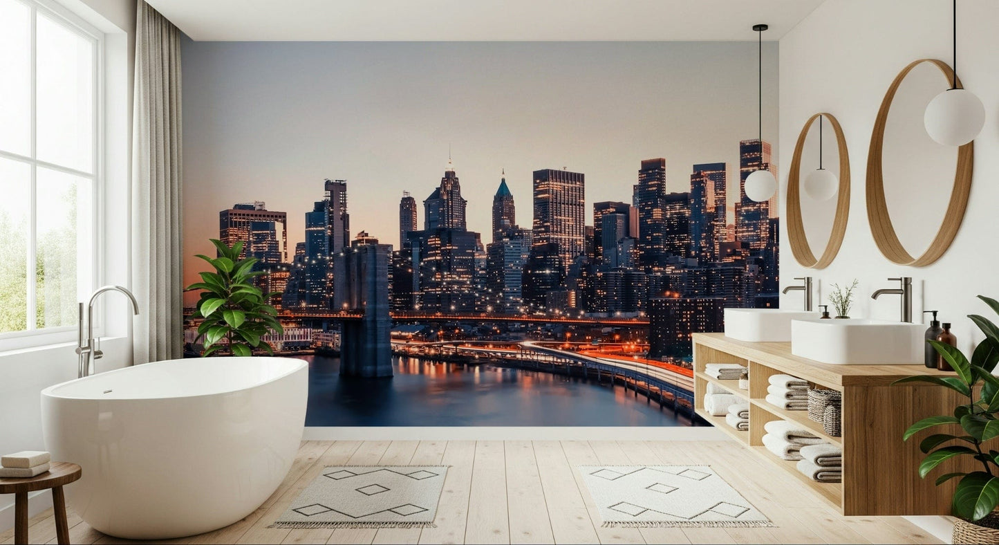 Glowing metropolis City Lights Dusk wallpaper for walls