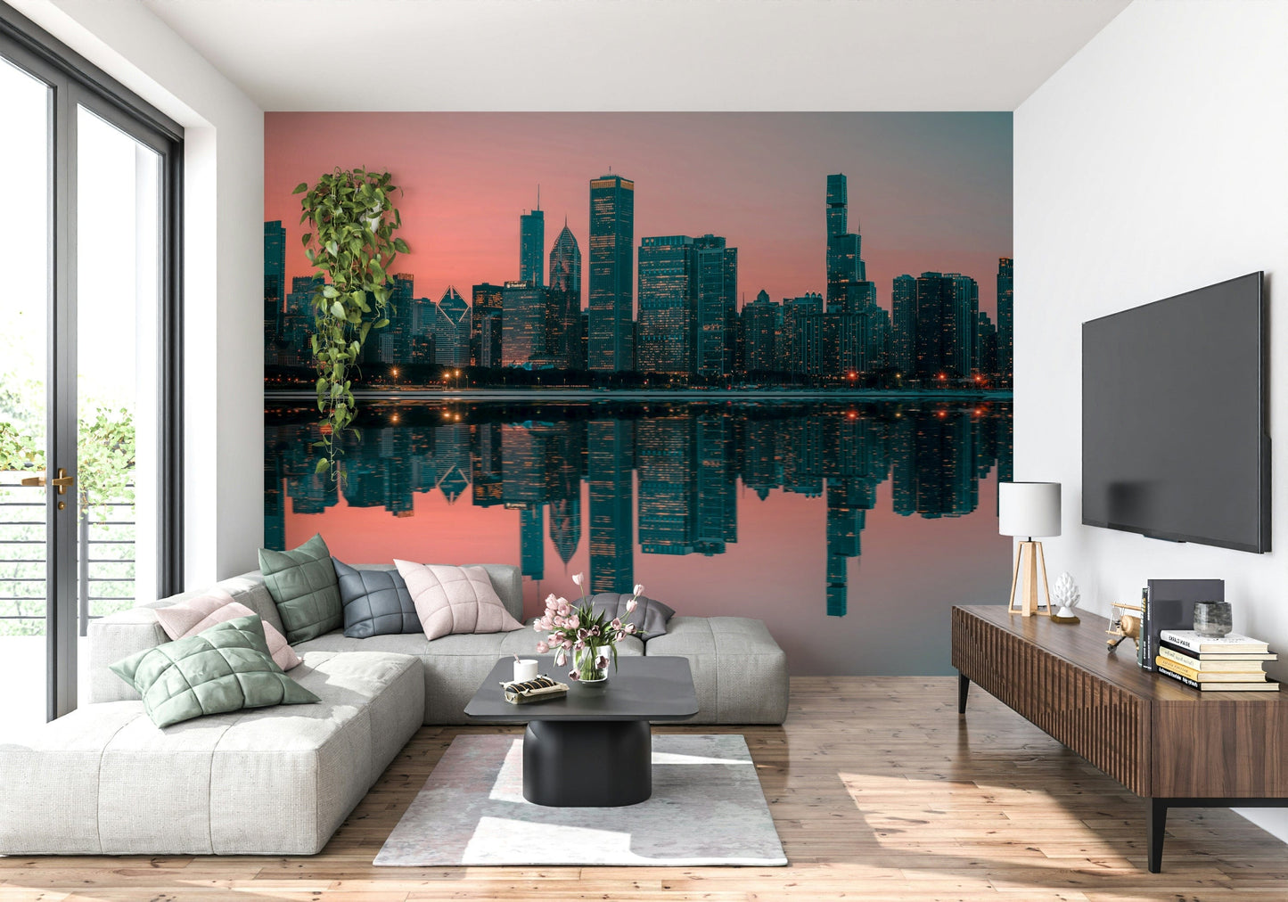 City Lights Reflected Wall Mural -2598150