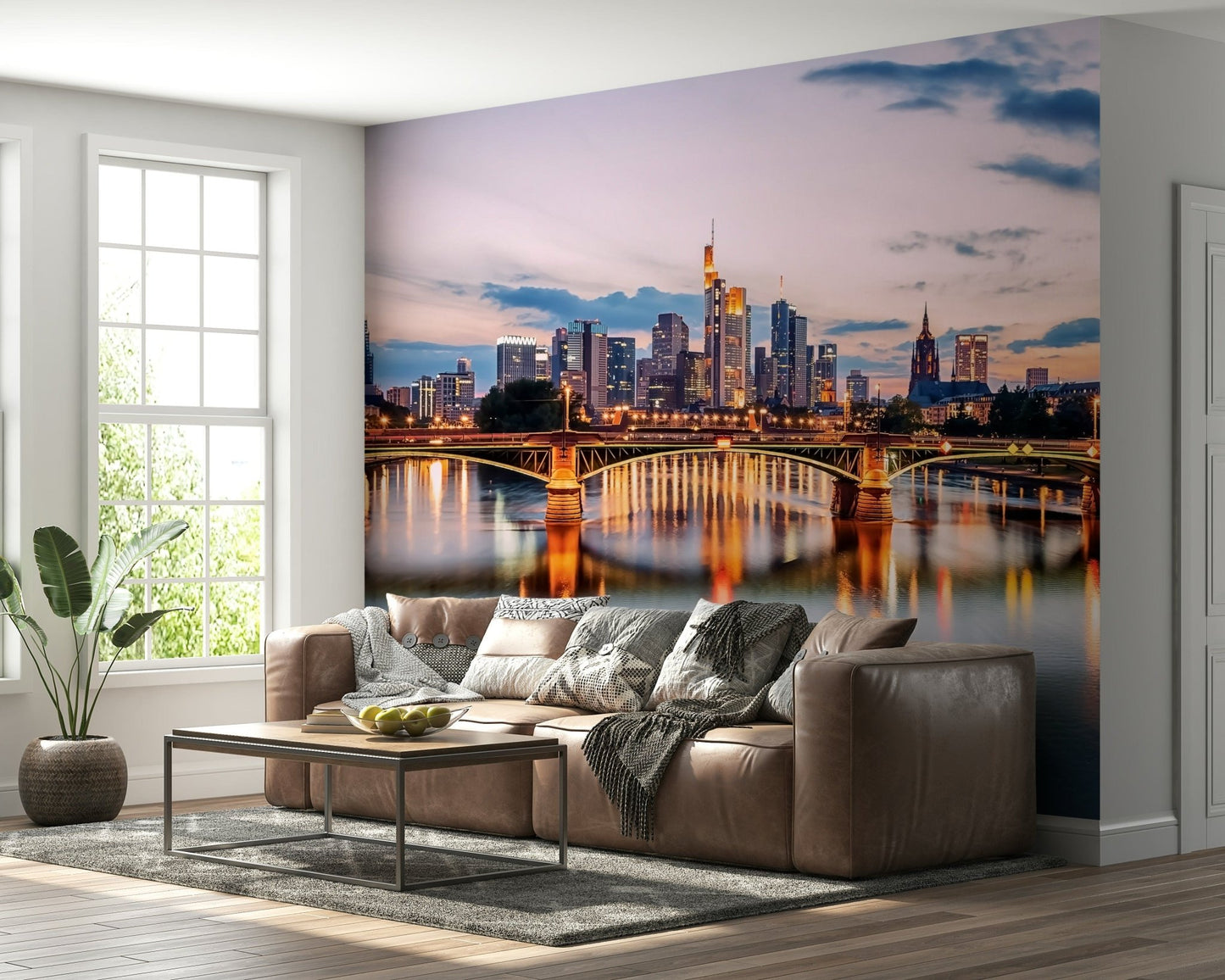 Urban city reflections wall mural with buildings and glass textures