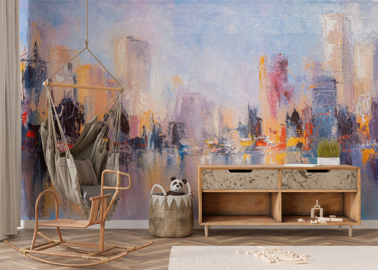 City Skyline Oil Paint Wallpaper