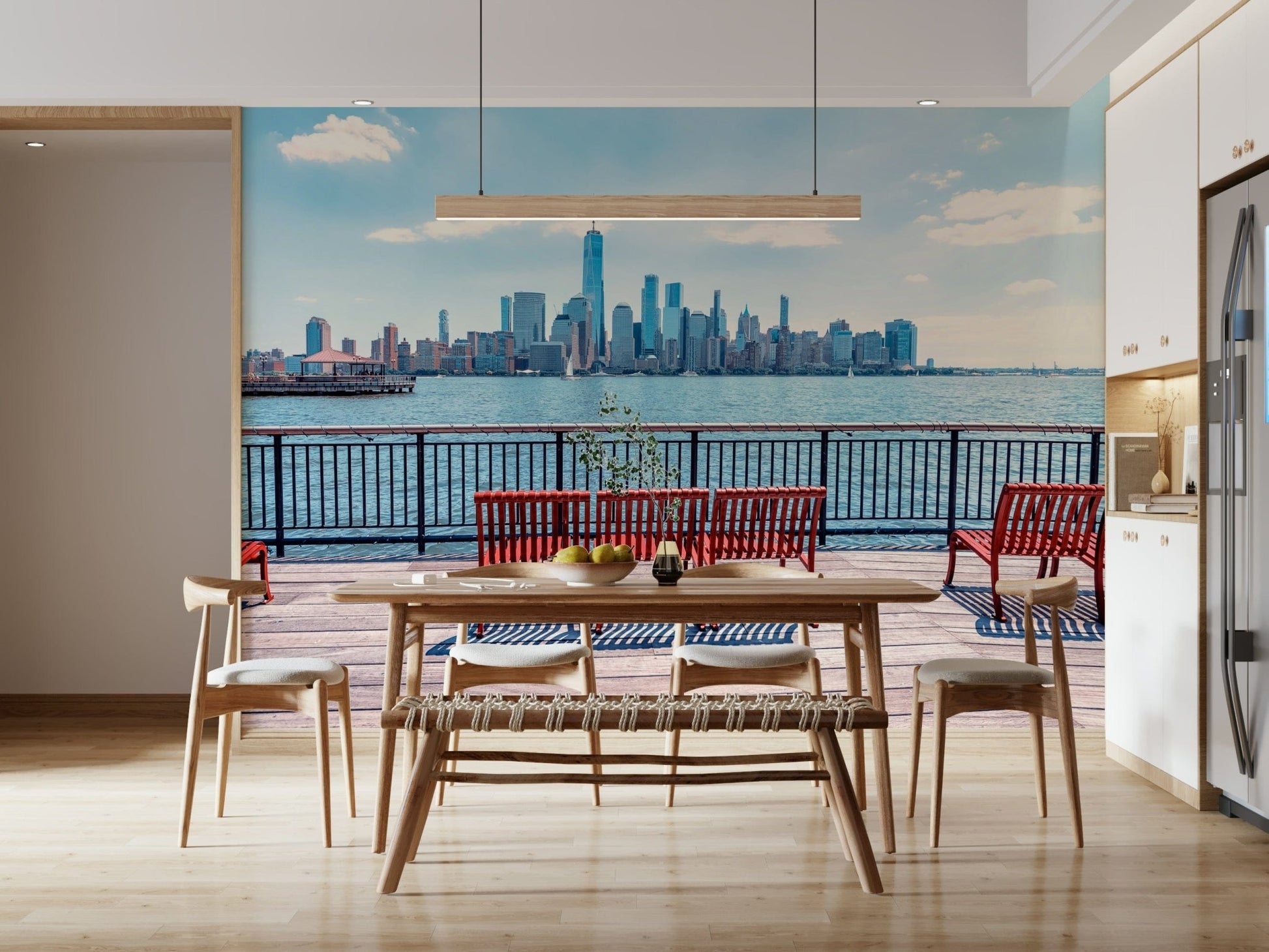 Modern City Skyline View wall mural skyscraper scenery.