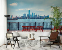 City Skyline View wallpaper for walls Manhattan waterfront.
