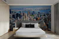 Features a cityscape with buildings and structures.
