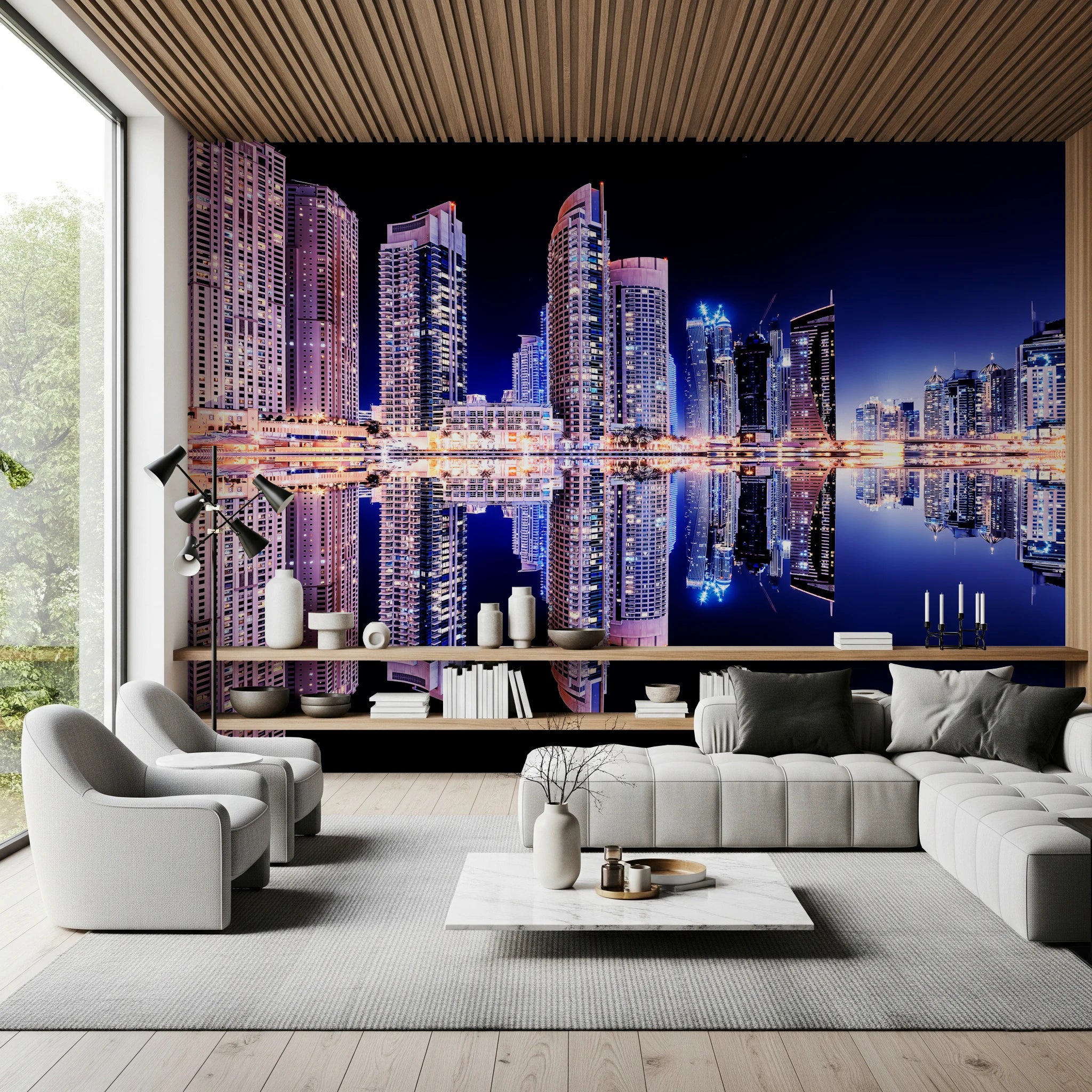 Cityscape Reflections Wall Mural for Modern Urban Decor