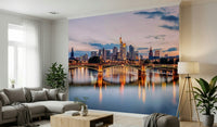 Contemporary city reflections wall mural for living room décor