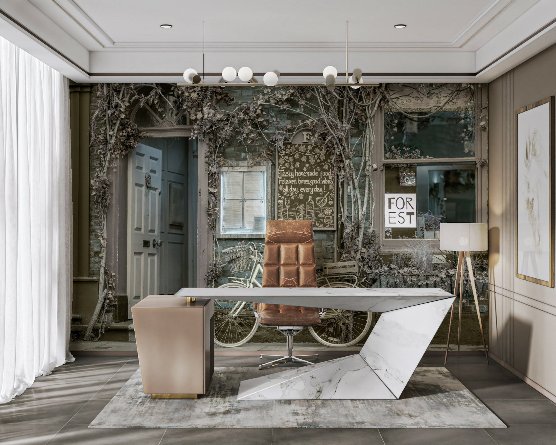 Rustic bike and cafe mural

