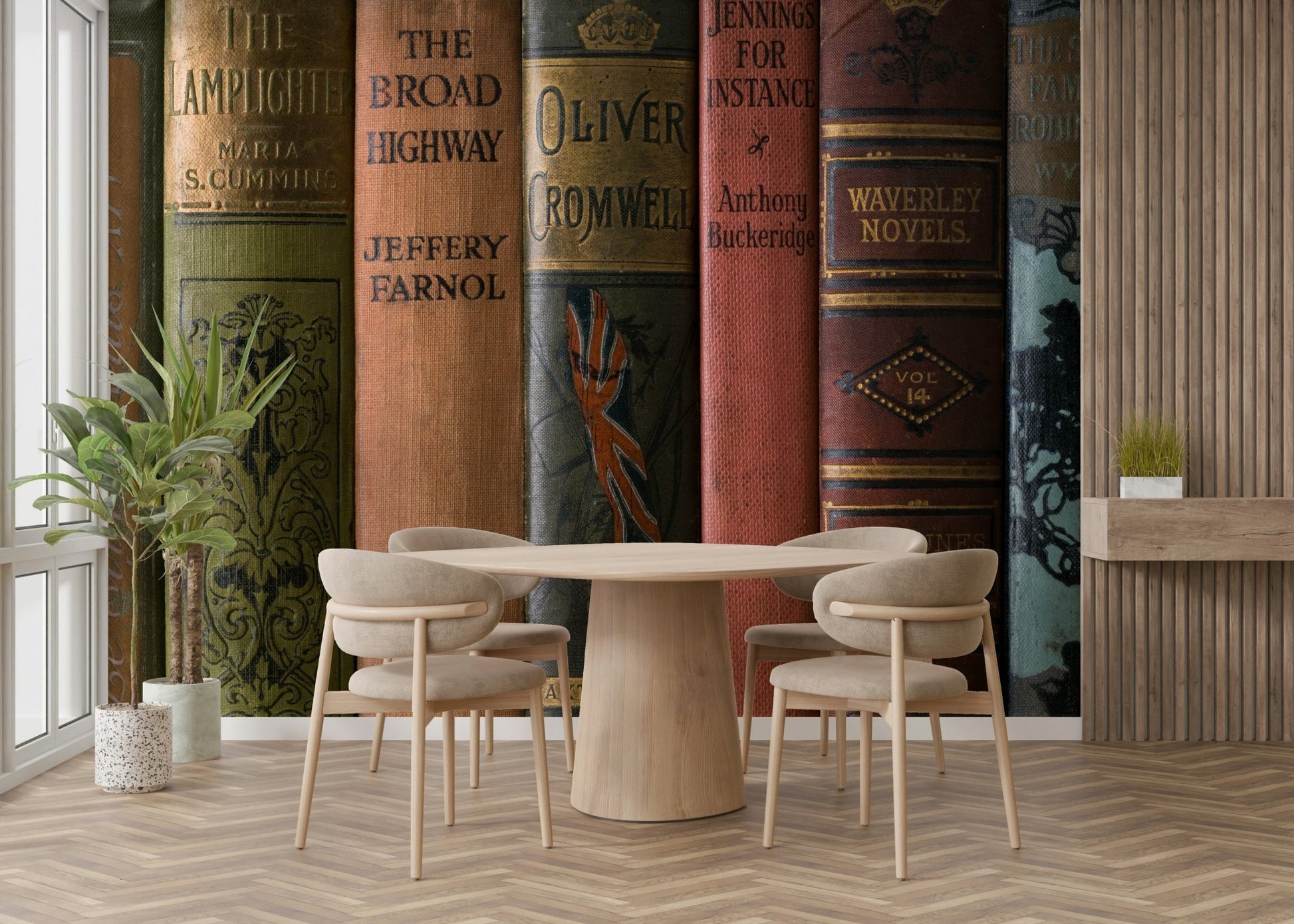 Detailed book spines with rich textures and elegant fonts

