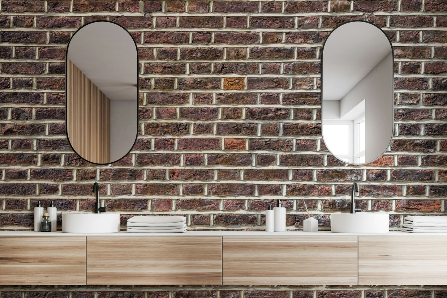 Wallpaper mural featuring traditional exposed brick wall design.

