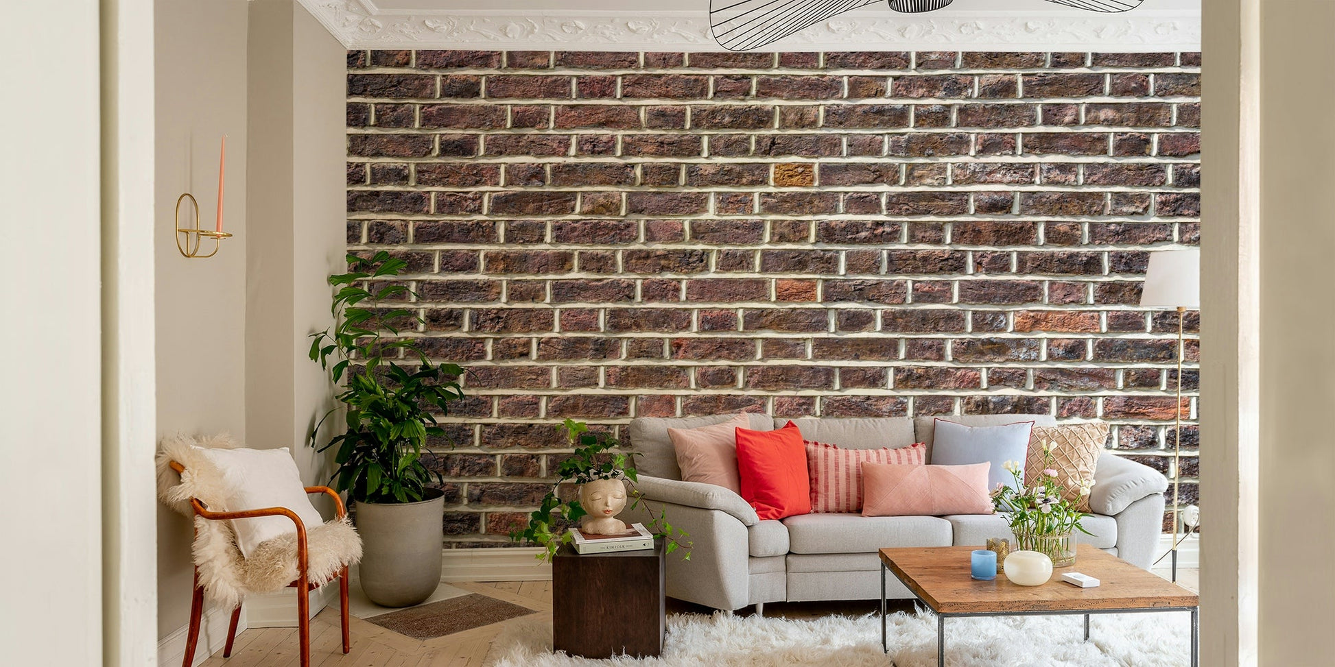 Classic brick wall mural with urban-style texture.

