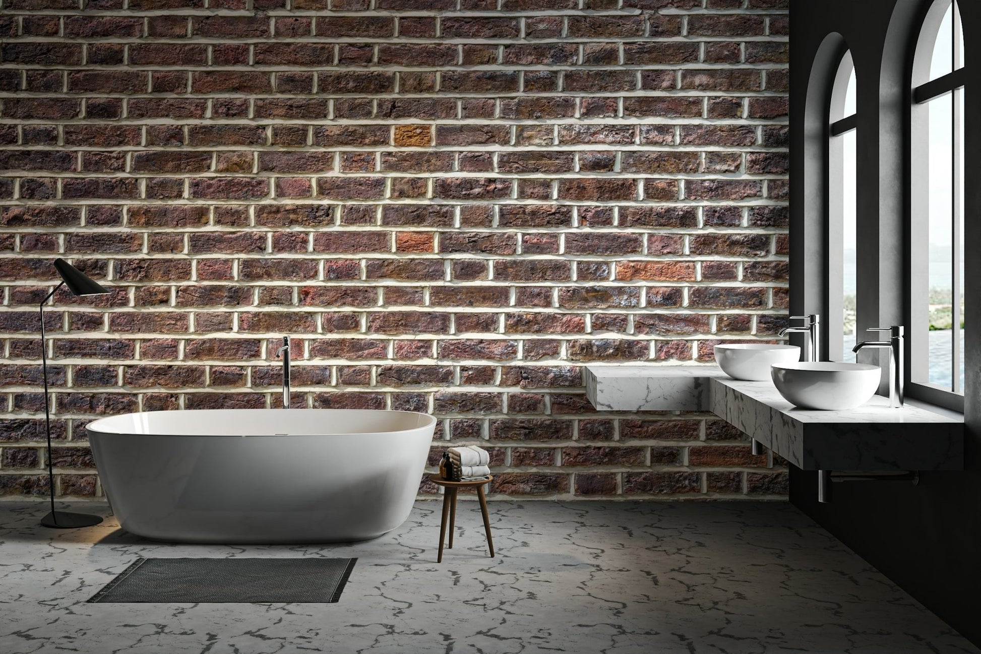 Urban-inspired brick wall design in a warm red tone.

