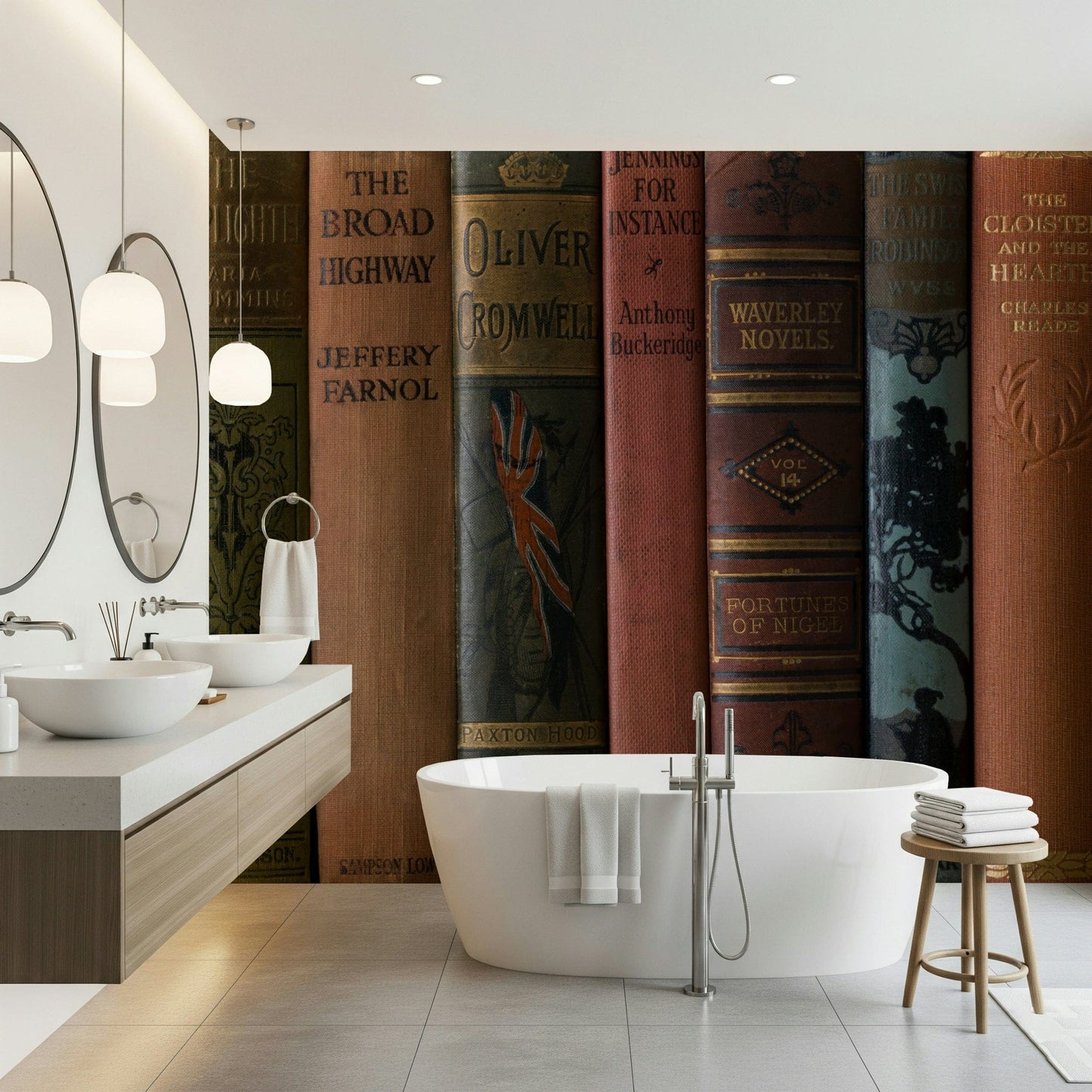 Historic novel spines wall mural display