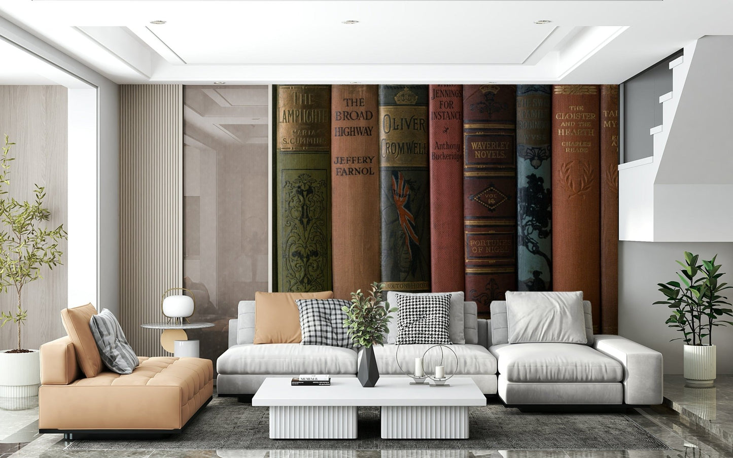 Classic novels shelf wall mural close view