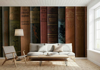 Retro book collection wall mural in detail