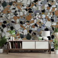 Multicolored fragmented Terrazzo mural showcasing varied natural pigments.