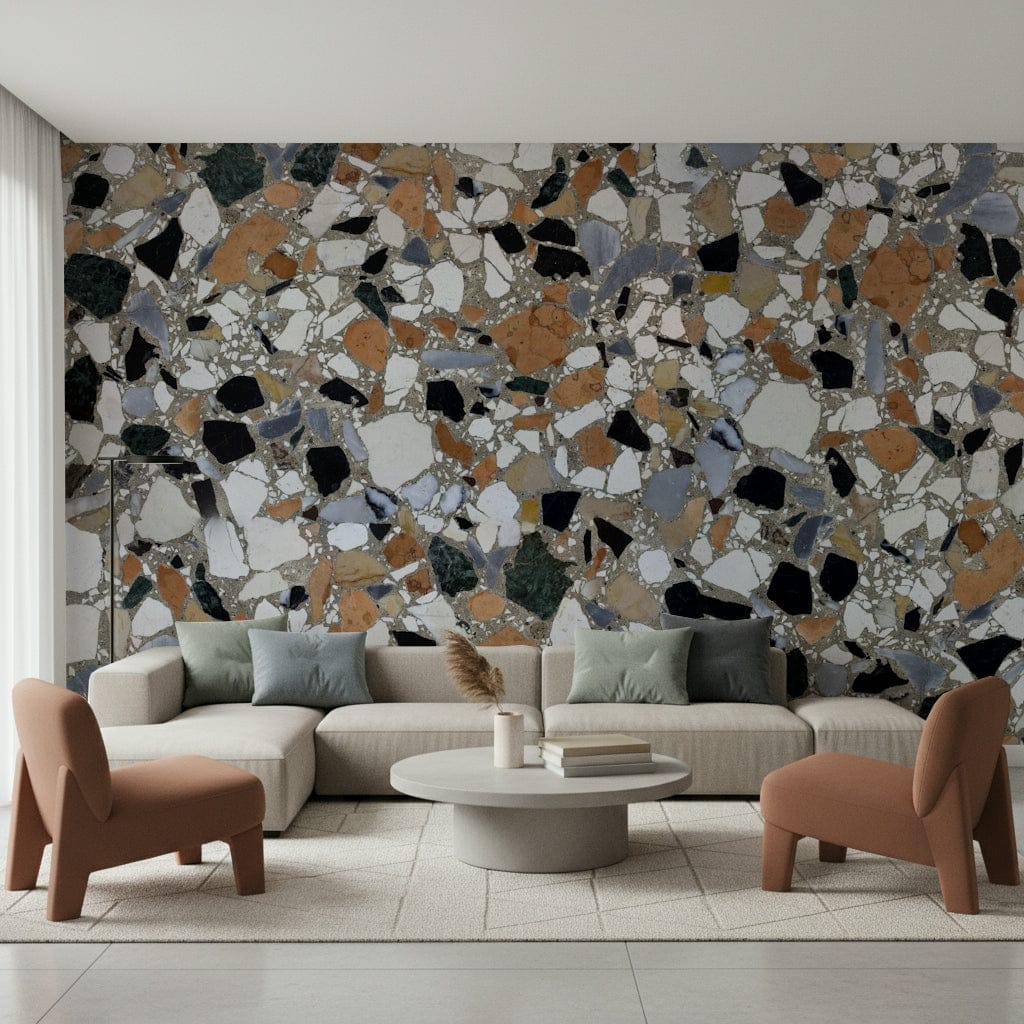 Speckled Terrazzo Mix effect on premium designer wallpaper for rooms.