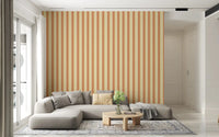 Terracotta and beige striped wallpaper featuring a symmetrical vertical style.