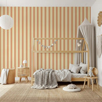 Earthy tone striped wallpaper providing a structured and balanced aesthetic.
