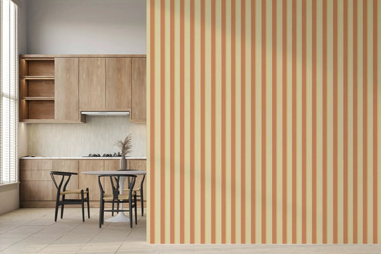 Classic Vertical Stripes Wallpaper with terracotta and cream linear design.