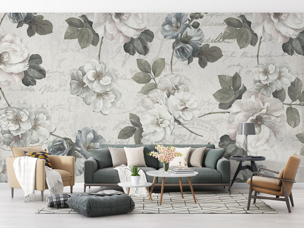 Classic White Floral Wallpaper Mural for Timeless Decor