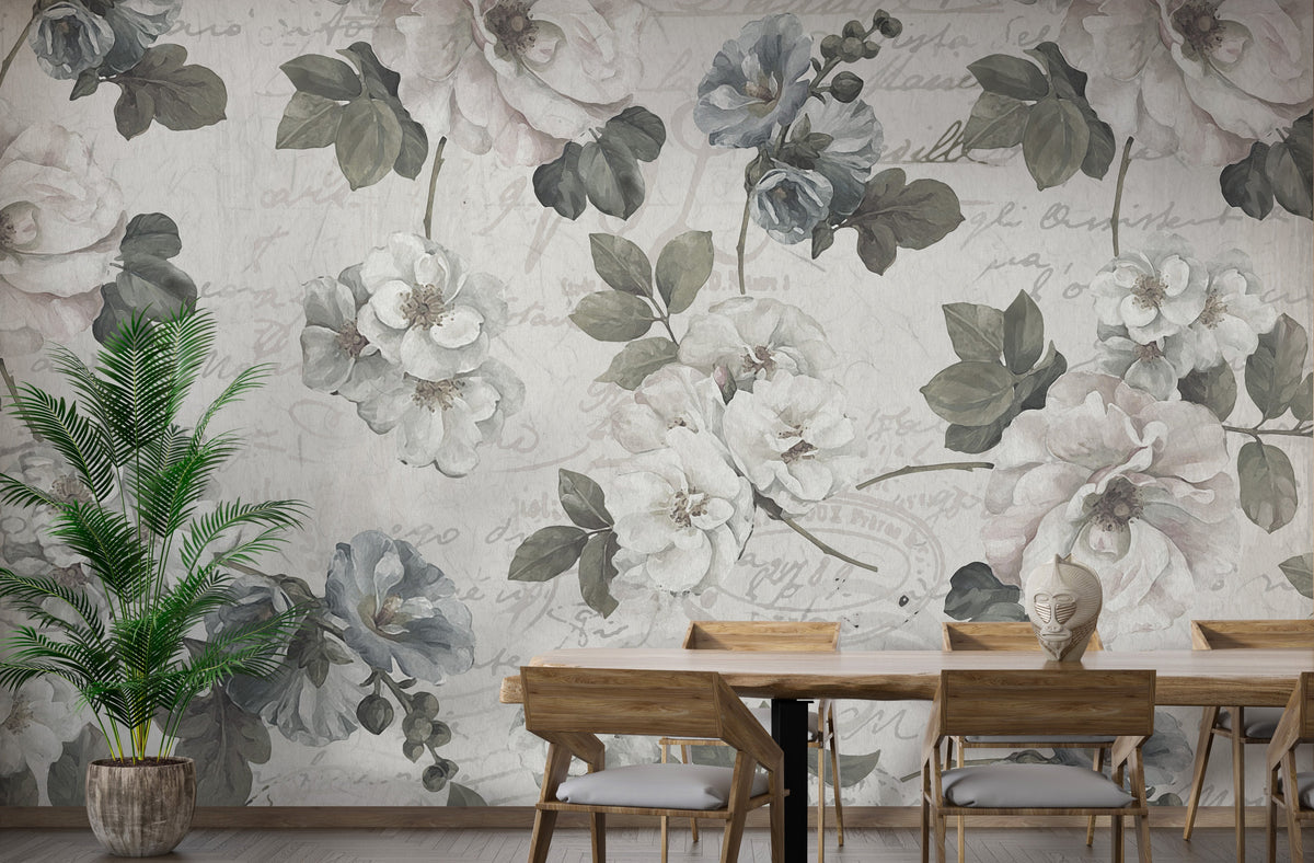 Classic White Floral Wallpaper Mural for Timeless Decor