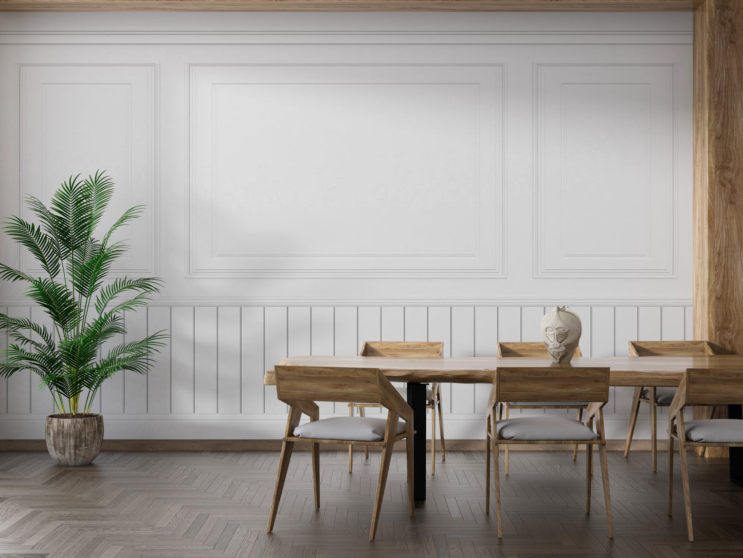 Chic white panel mural for walls with texture
