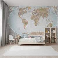 Classic world map in blue and earthy tones Wall Mural