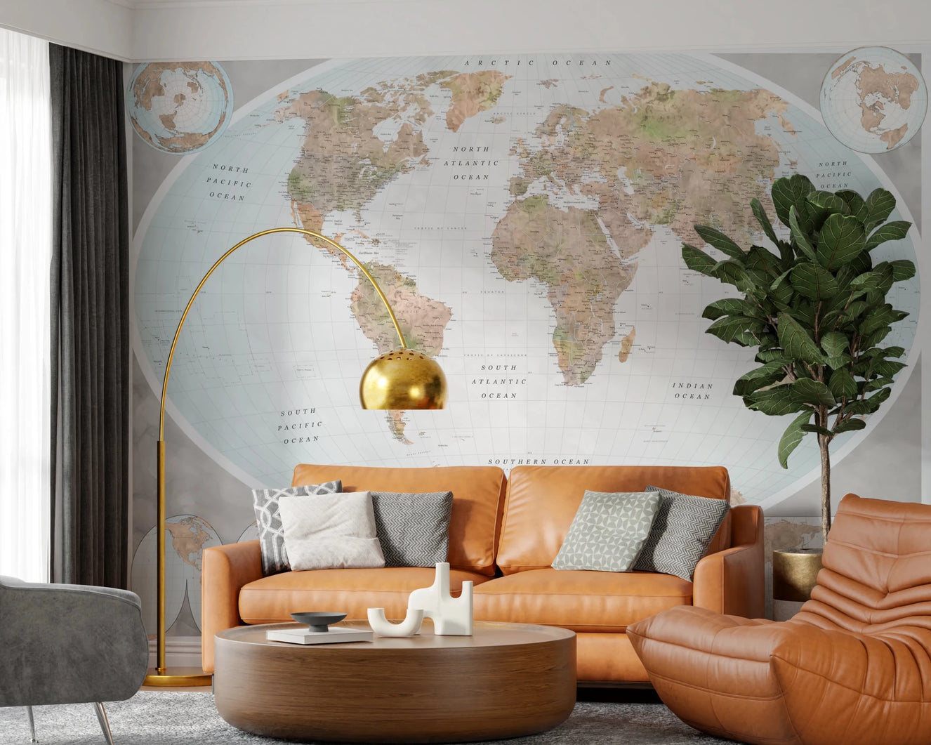 Classic world map in blue and earthy tones Wall Mural