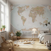 Classic world map in blue and earthy tones Wall Mural