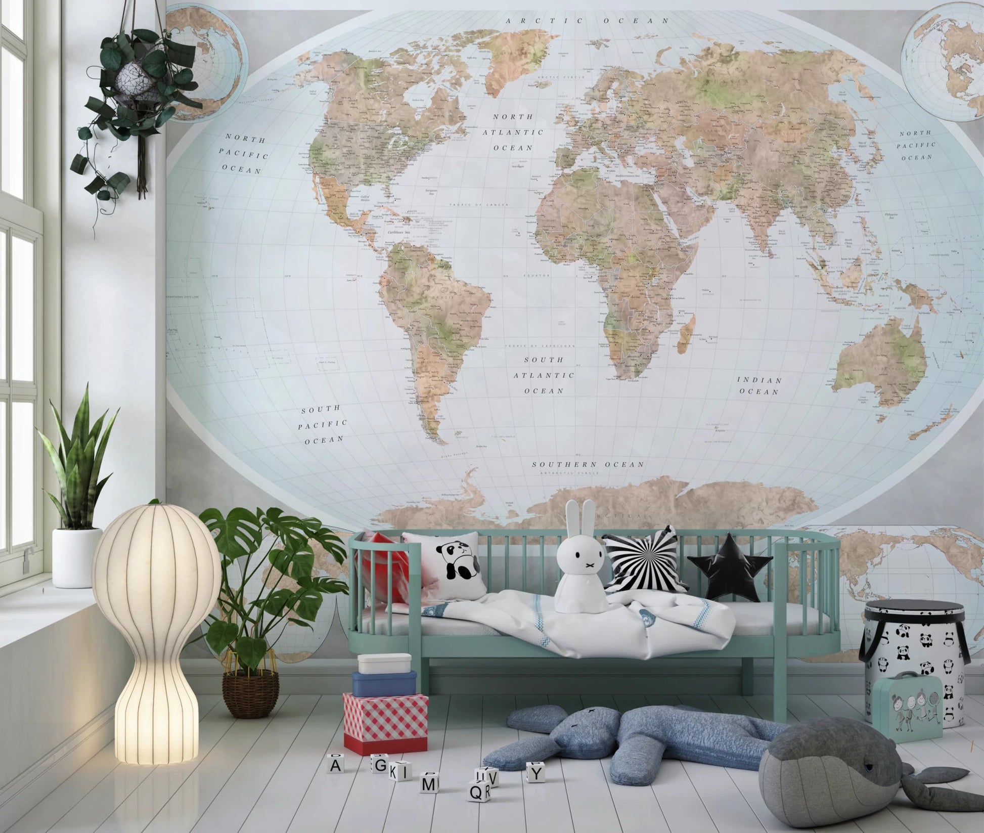 Classic world map in blue and earthy tones Wall Mural