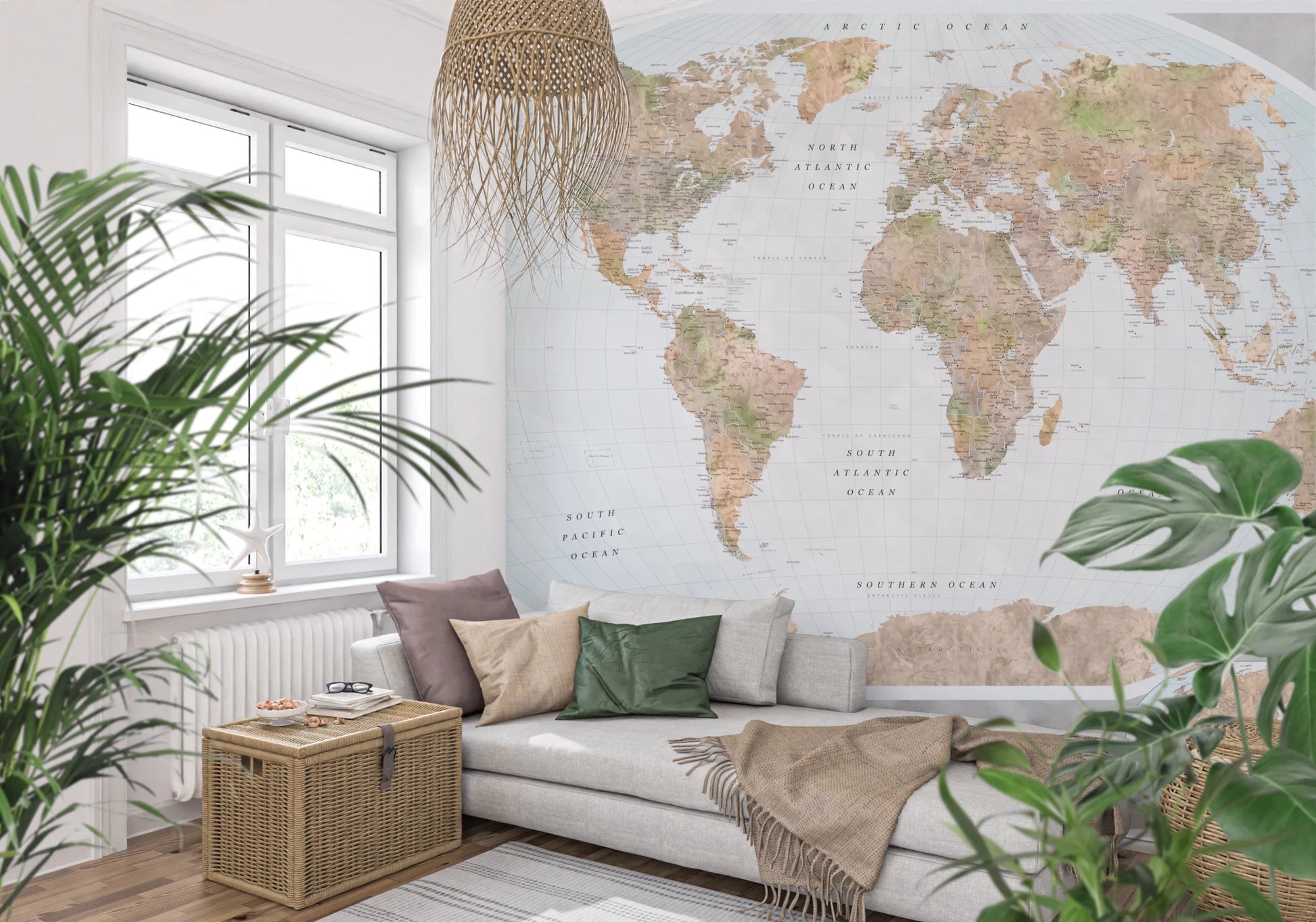Classic world map in blue and earthy tones Wall Mural