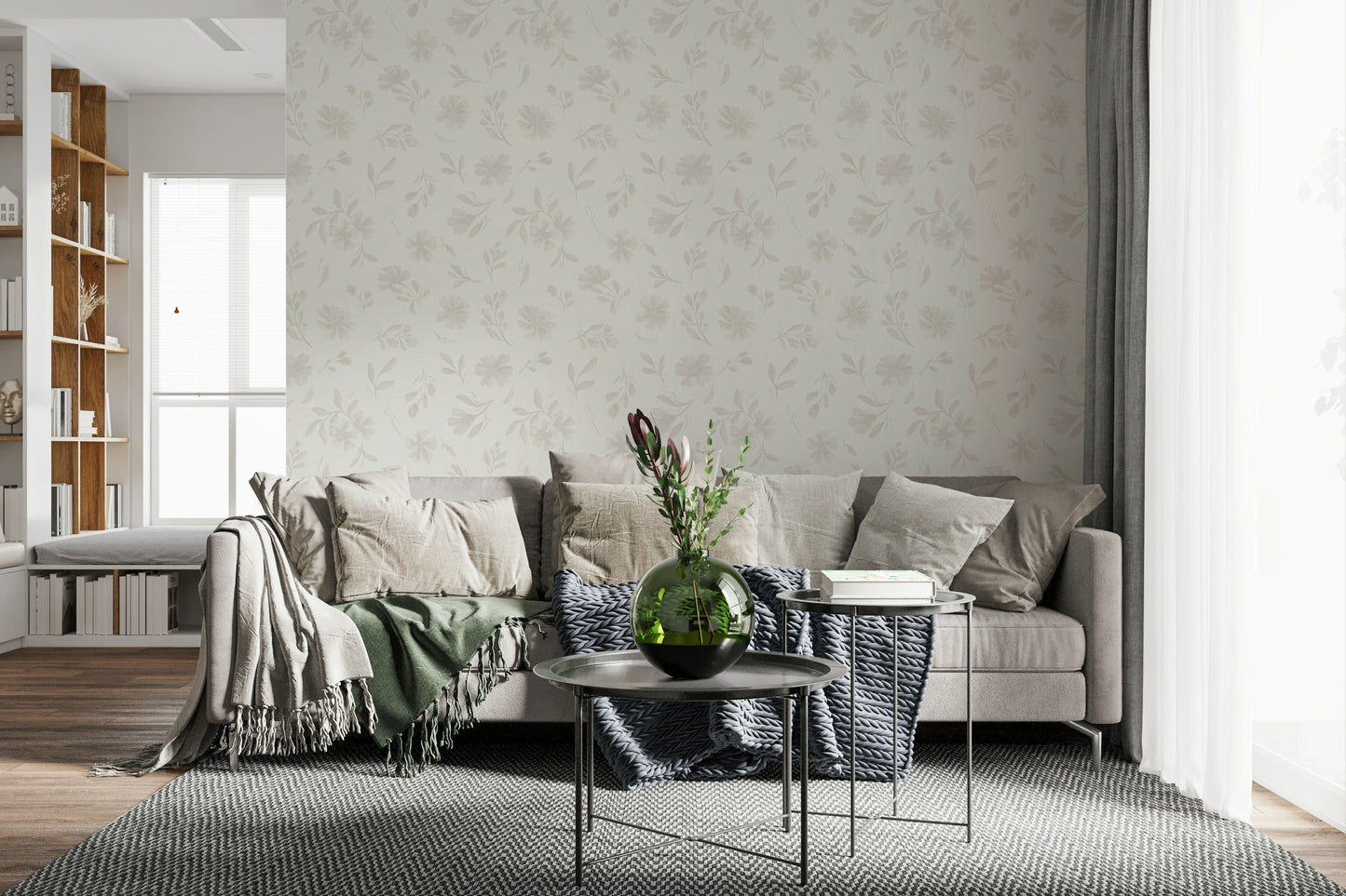 Soft Neutral Flora Cloud Dancer White wallpaper for walls.
