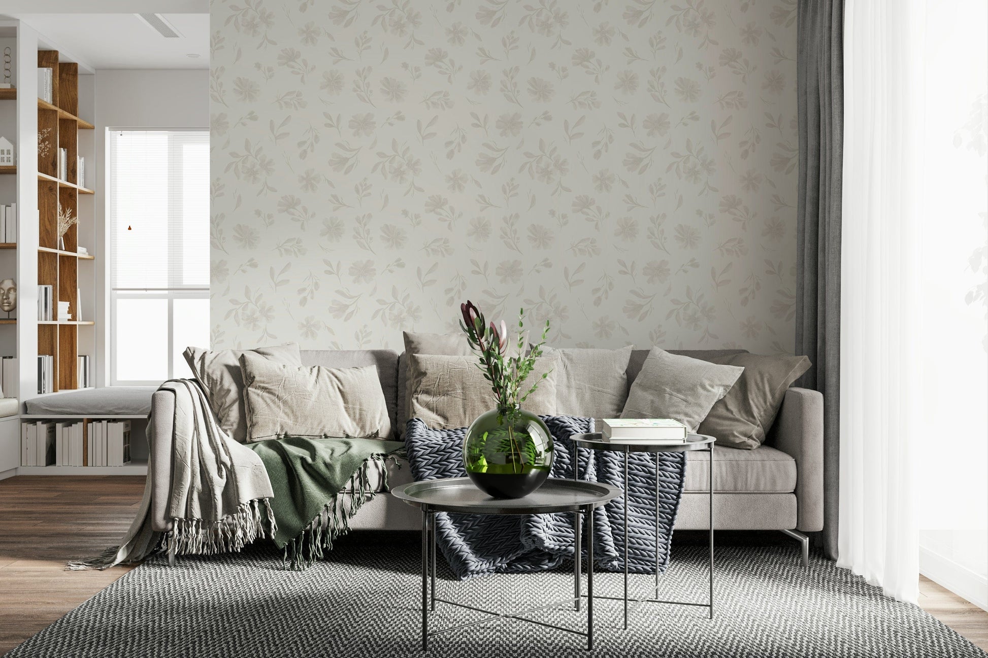Soft Neutral Flora Cloud Dancer White wallpaper for walls.