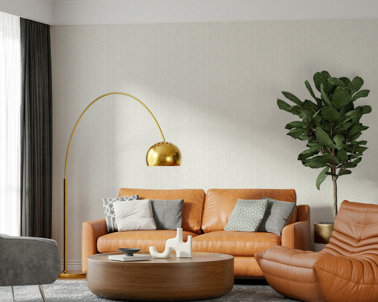 Soft neutral wallpaper featuring elegant intersecting lines