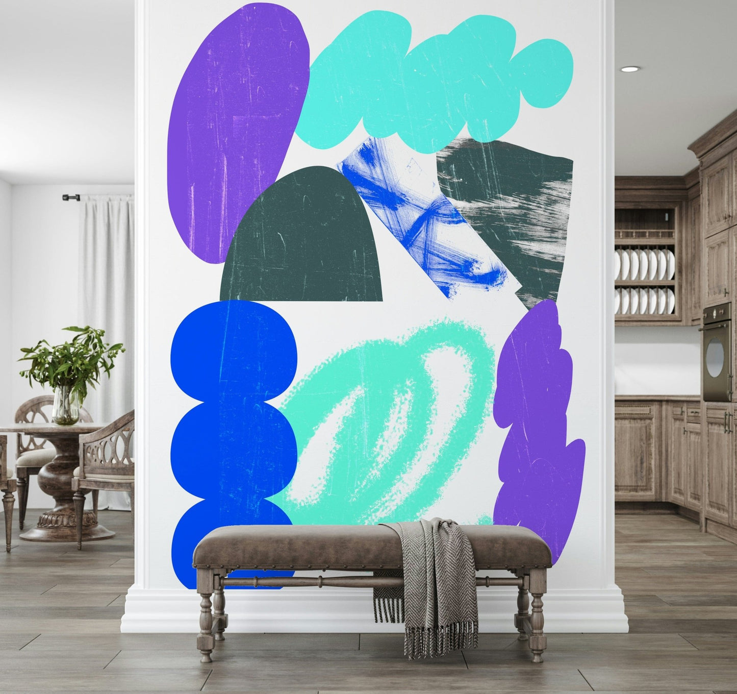 Sky and Clouds Wall Mural – Decorative wallpaper with realistic clouds drifting in a blue sky.