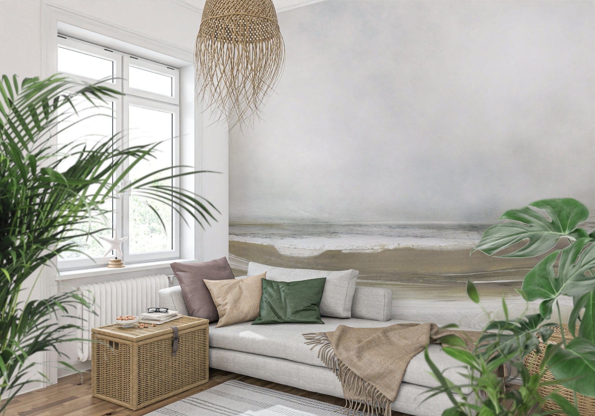 A graceful subtle pattern wall mural in cool, tranquil tones.