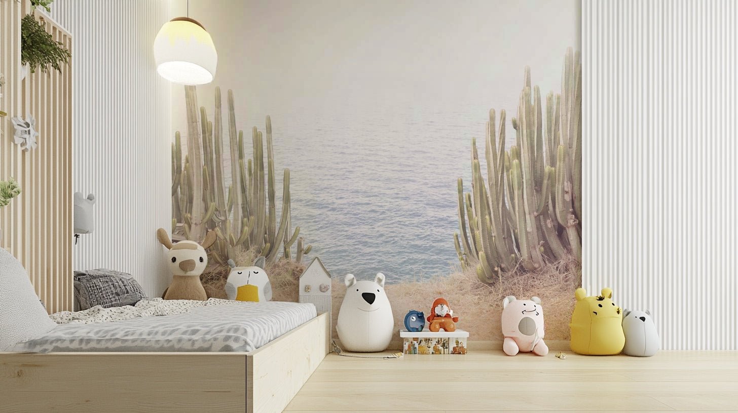 Coastal cactus design wall mural

