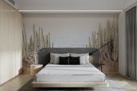 Minimal cactus mural wallpaper design

