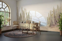 Detailed cactus illustrations in mural

