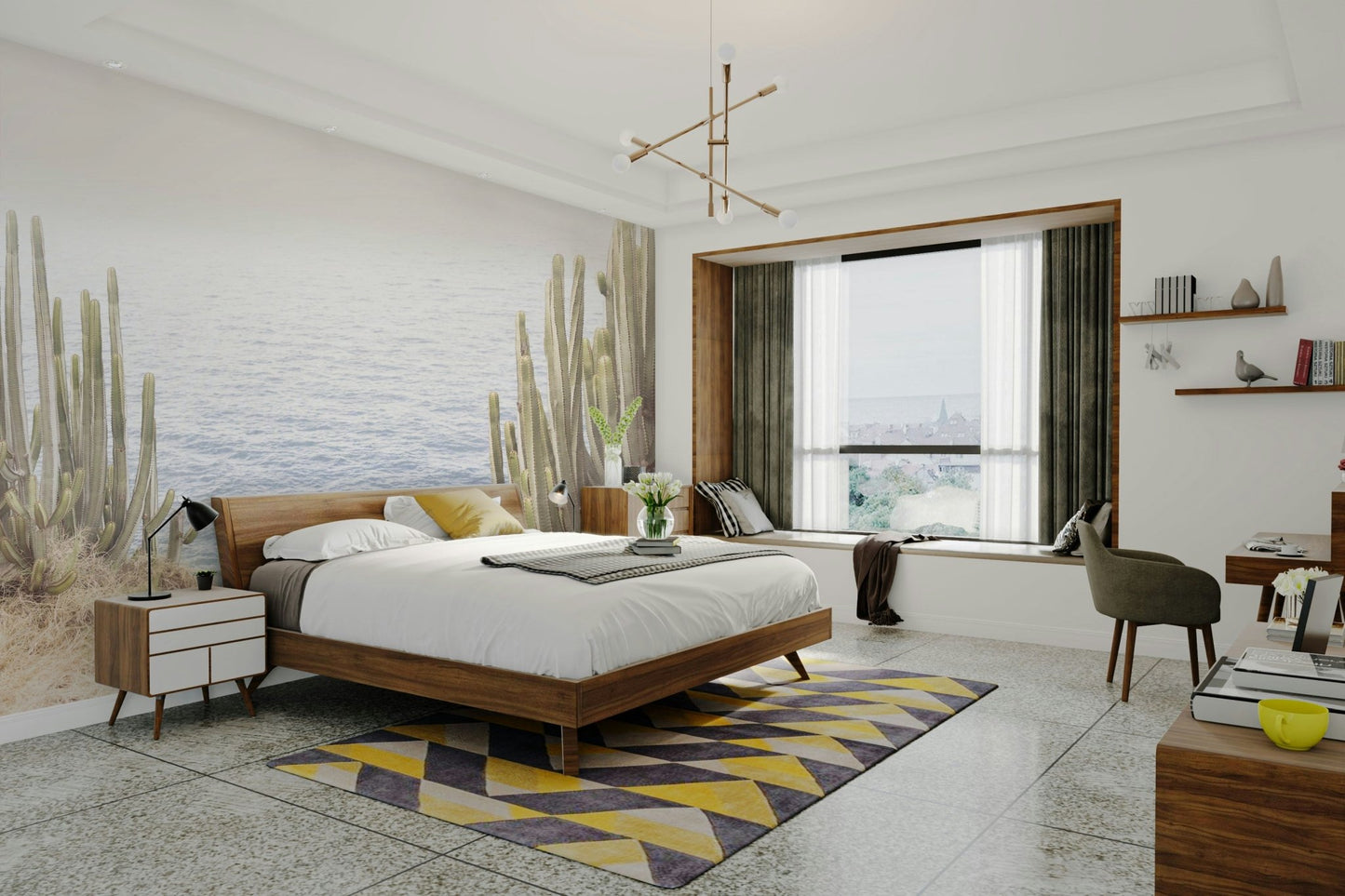 Boho cactus mural wallpaper

