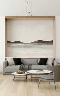 Beach-inspired wall mural for home office, modern style, soft coastal color palette