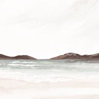 Beach scene wall mural for apartment entryway, painted coast look, modern decor