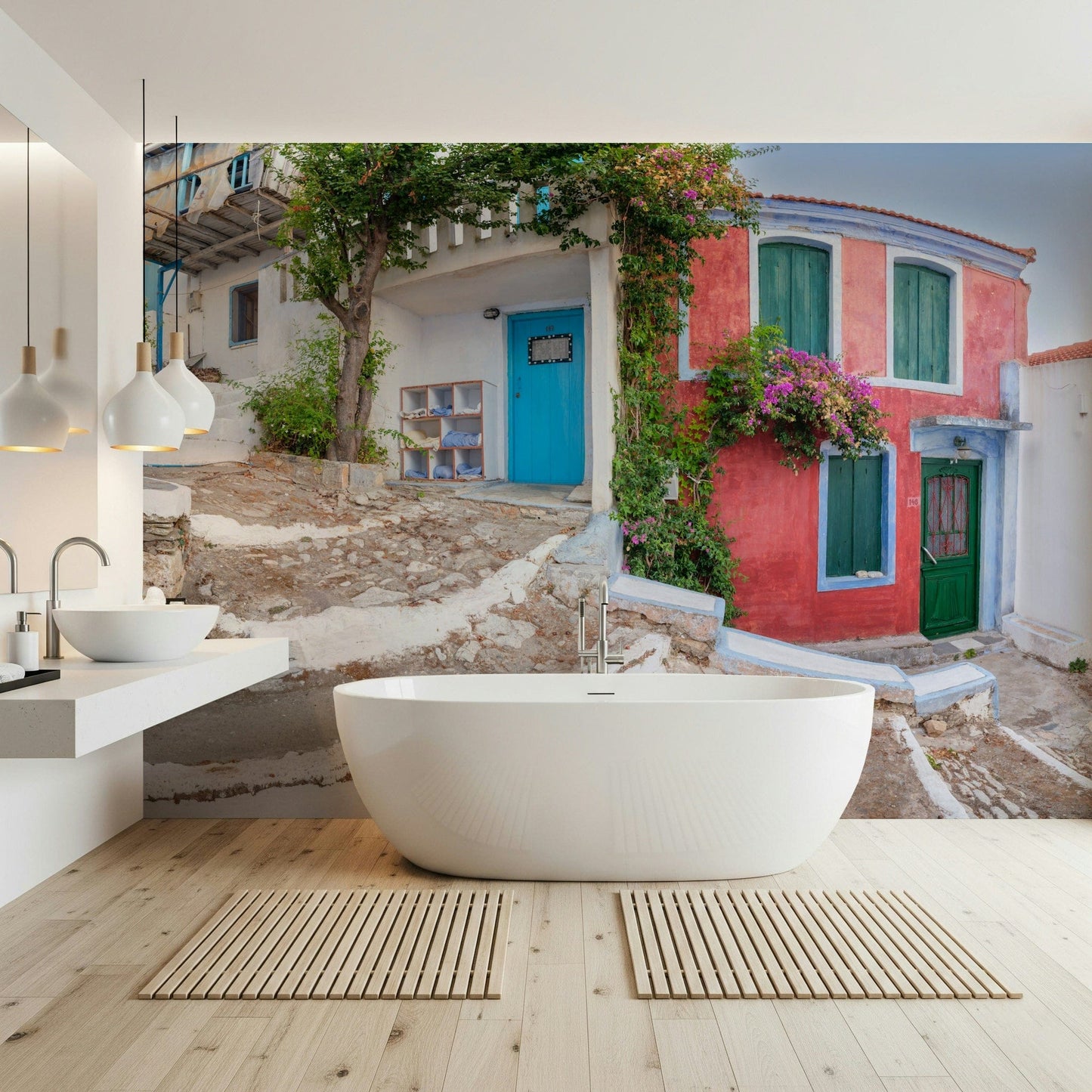 Coastal Cottage Charm seaside exterior architectural mural.