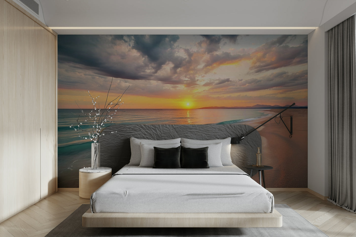 Tranquil beach scene wallpaper perfect for modern walls

