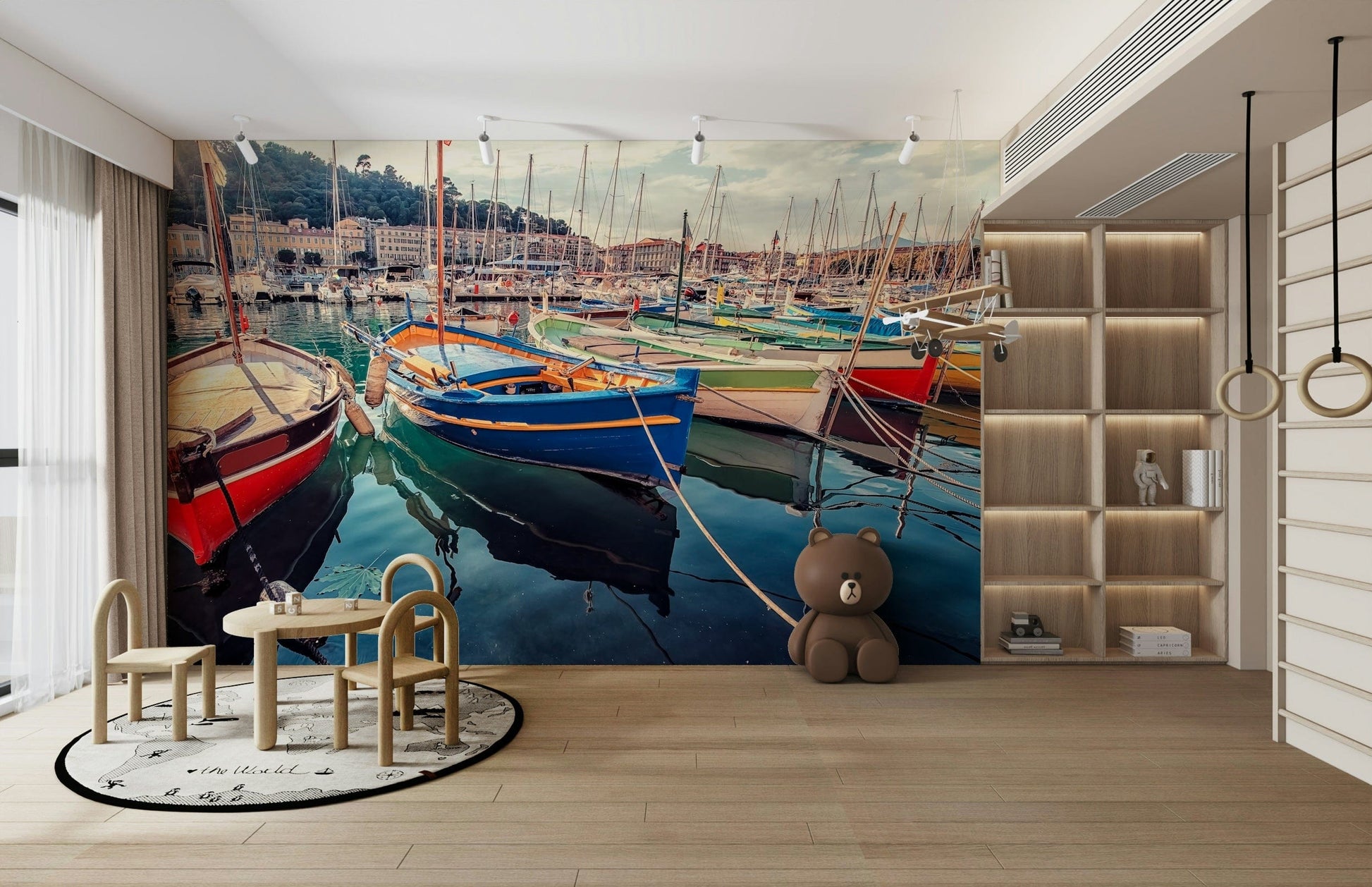 A contemplative seaside dock wallpaper mural for a feature wall.


