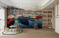 A contemplative seaside dock wallpaper mural for a feature wall.

