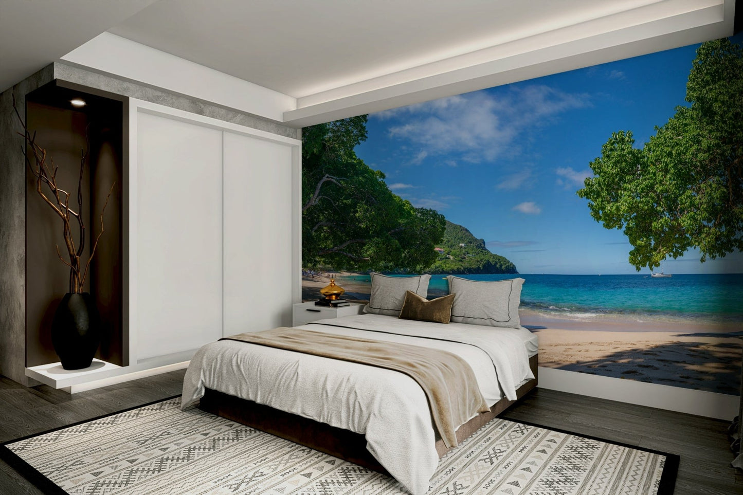 Wallpaper showing a relaxing beach vacation scene.

