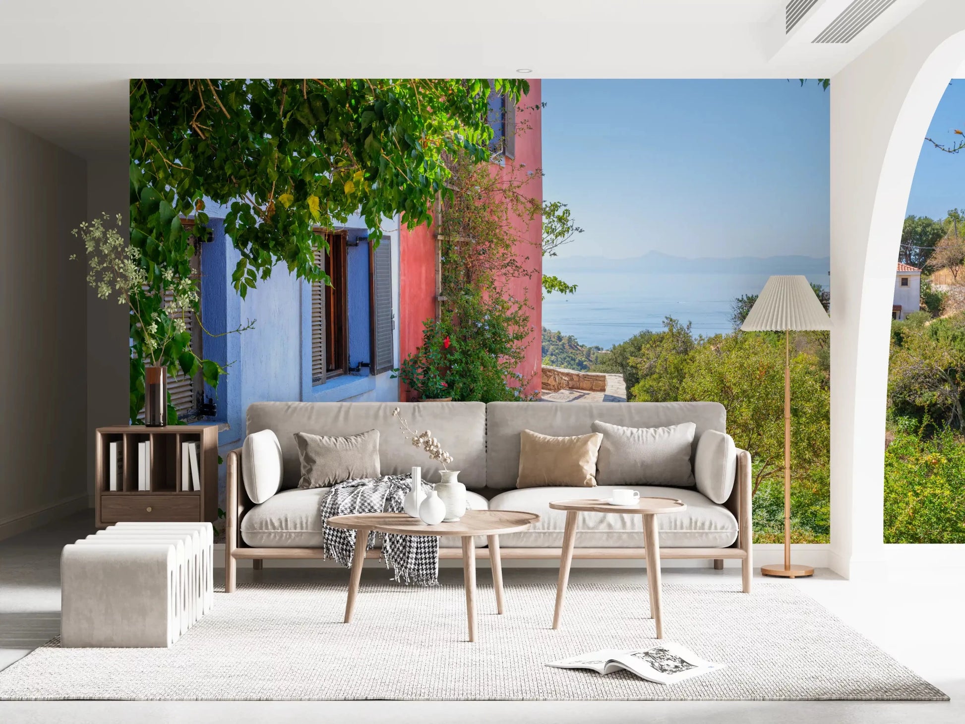 Coastal Path Charm Wall Mural showing a stone walkway and ocean view.