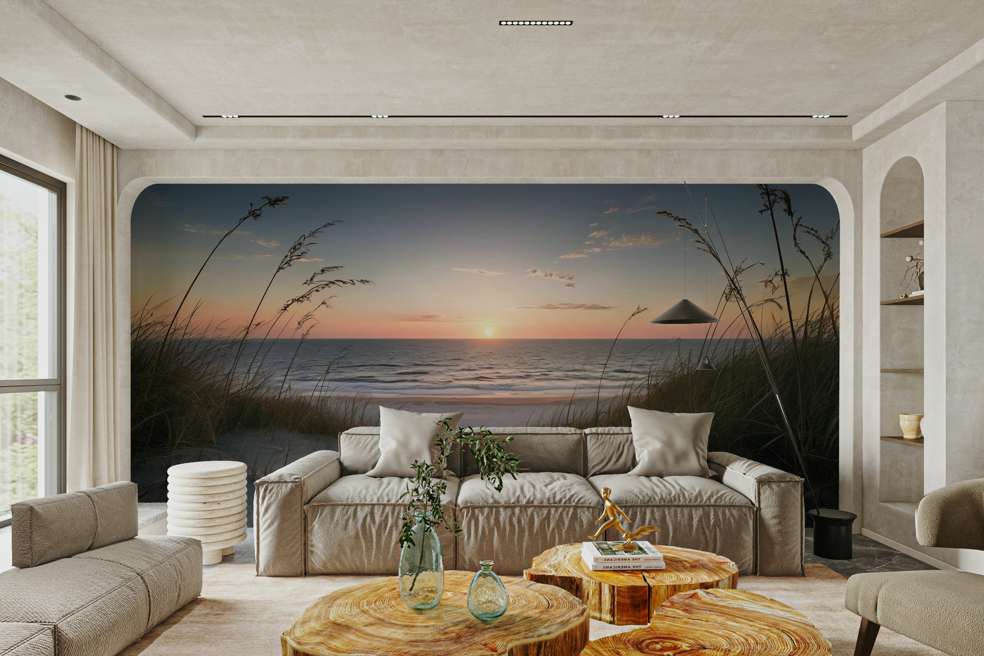 Coastal boardwalk scenic wall mural

