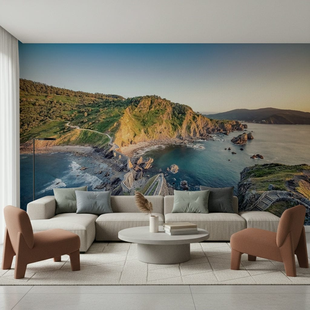 Elevated perspective Serene Coastline Path wall mural