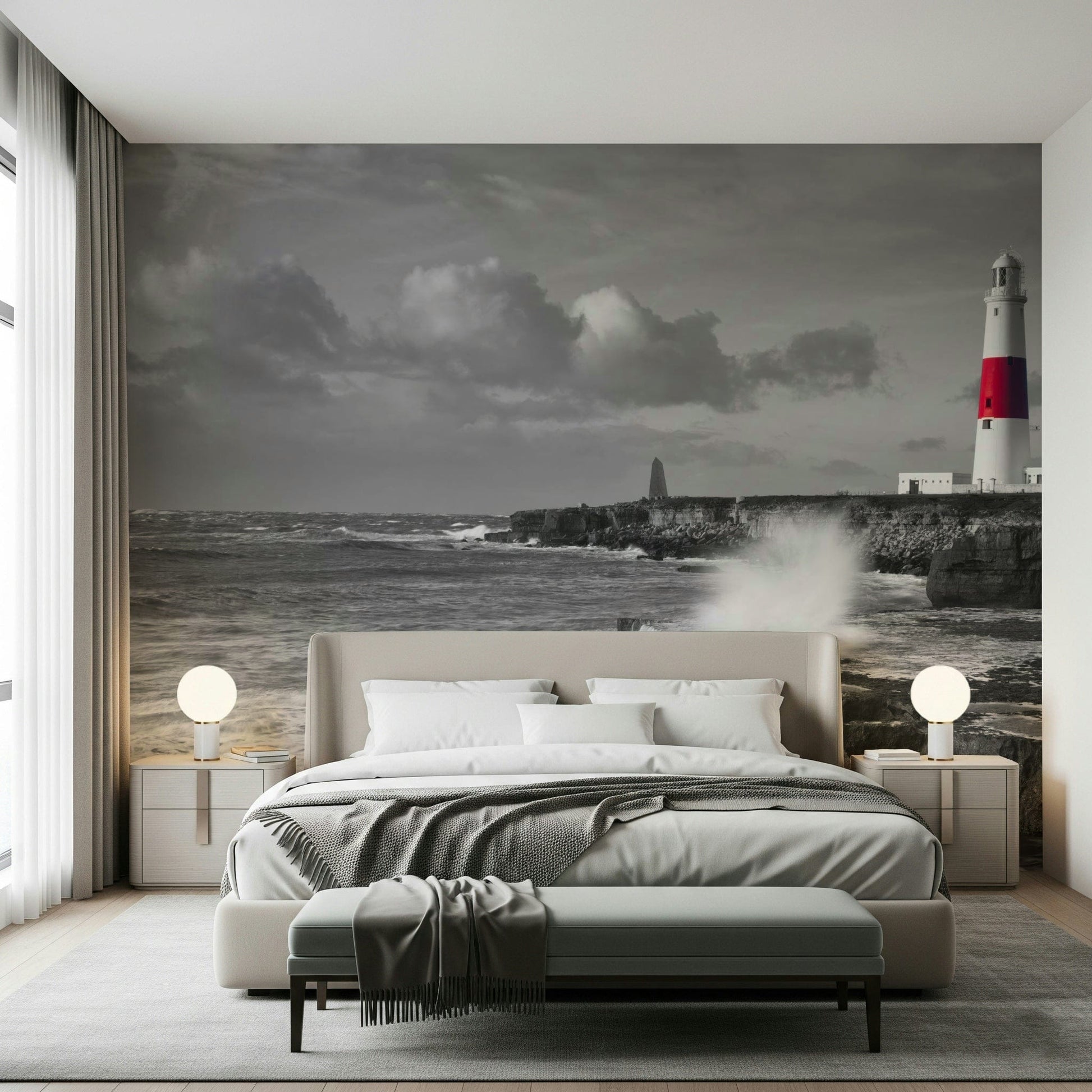 Seaside storm wall mural with bold contrast